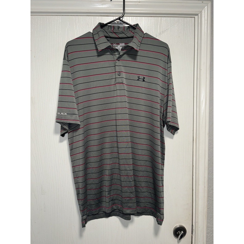 Under Armour Polo ColdBlack Heatgear Black Gray Striped Golf Work Mens XL‎